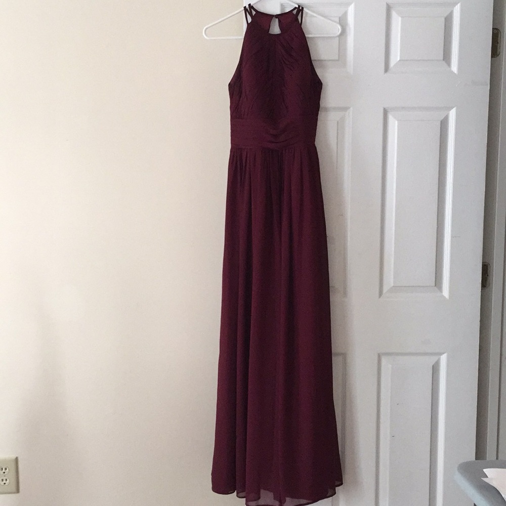 Floor length maroon bridesmaid dress